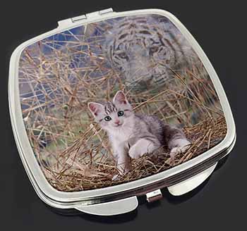 Kitten and White Tiger Watch Make-Up Compact Mirror