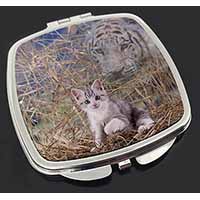 Kitten and White Tiger Watch Make-Up Compact Mirror