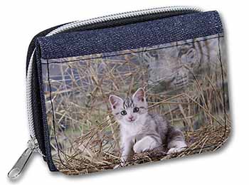 Kitten and White Tiger Watch Unisex Denim Purse Wallet