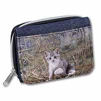 Kitten and White Tiger Watch Unisex Denim Purse Wallet