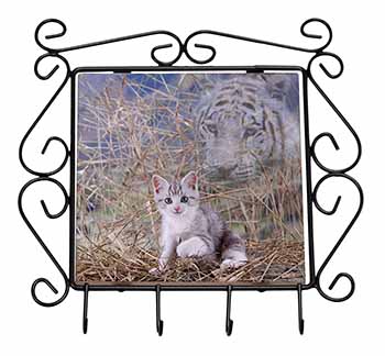 Kitten and White Tiger Watch Wrought Iron Key Holder Hooks
