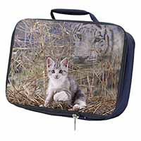 Kitten and White Tiger Watch Navy Insulated School Lunch Box/Picnic Bag