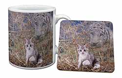 Kitten and White Tiger Watch Mug and Coaster Set