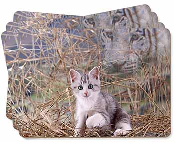 Kitten and White Tiger Watch Picture Placemats in Gift Box