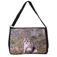 Kitten and White Tiger Watch Large Black Laptop Shoulder Bag School/College