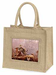 Kitten and Leopard Watch Natural/Beige Jute Large Shopping Bag