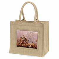 Kitten and Leopard Watch Natural/Beige Jute Large Shopping Bag