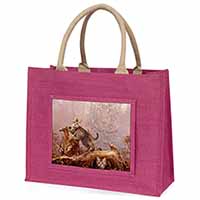 Kitten and Leopard Watch Large Pink Jute Shopping Bag