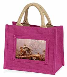 Kitten and Leopard Watch Little Girls Small Pink Jute Shopping Bag