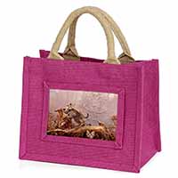 Kitten and Leopard Watch Little Girls Small Pink Jute Shopping Bag