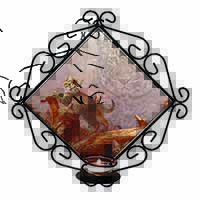 Kitten and Leopard Watch Wrought Iron Wall Art Candle Holder