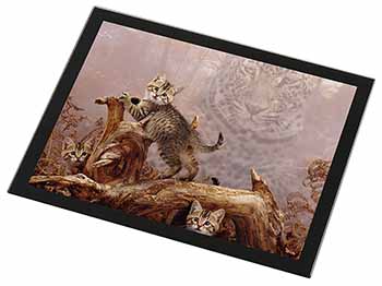 Kitten and Leopard Watch Black Rim High Quality Glass Placemat