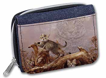 Kitten and Leopard Watch Unisex Denim Purse Wallet