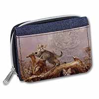 Kitten and Leopard Watch Unisex Denim Purse Wallet