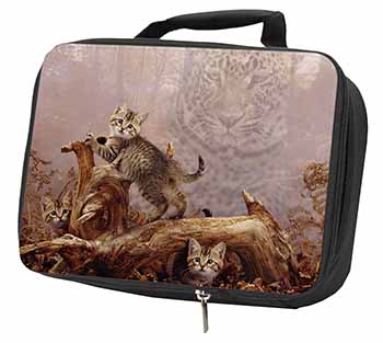 Kitten and Leopard Watch Black Insulated School Lunch Box/Picnic Bag