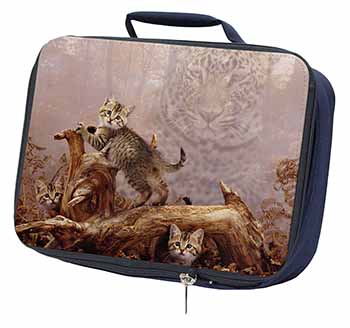 Kitten and Leopard Watch Navy Insulated School Lunch Box/Picnic Bag