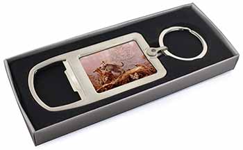 Kitten and Leopard Watch Chrome Metal Bottle Opener Keyring in Box