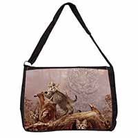 Kitten and Leopard Watch Large Black Laptop Shoulder Bag School/College