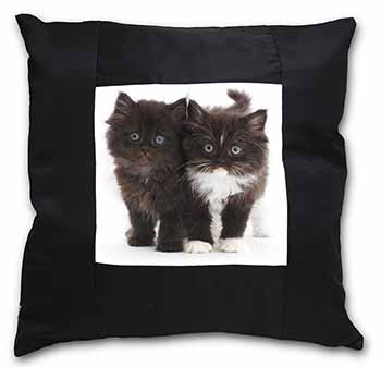 Black and White Kittens Black Satin Feel Scatter Cushion