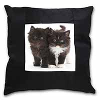 Black and White Kittens Black Satin Feel Scatter Cushion
