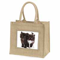 Black and White Kittens Natural/Beige Jute Large Shopping Bag
