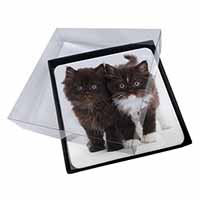 4x Black and White Kittens Picture Table Coasters Set in Gift Box