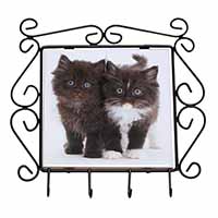 Black and White Kittens Wrought Iron Key Holder Hooks