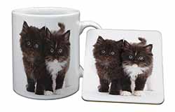 Black and White Kittens Mug and Coaster Set