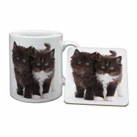 Black and White Kittens Mug and Coaster Set
