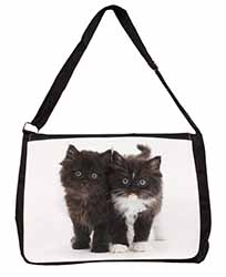 Black and White Kittens Large Black Laptop Shoulder Bag School/College