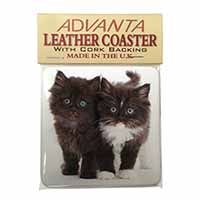 Black and White Kittens Single Leather Photo Coaster