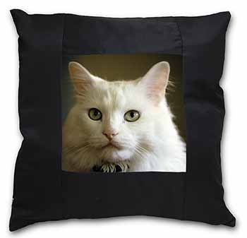 Gorgeous White Cat Black Satin Feel Scatter Cushion