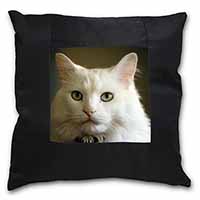 Gorgeous White Cat Black Satin Feel Scatter Cushion