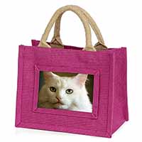Gorgeous White Cat Little Girls Small Pink Jute Shopping Bag
