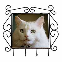 Gorgeous White Cat Wrought Iron Key Holder Hooks