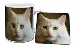 Gorgeous White Cat Mug and Coaster Set