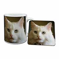 Gorgeous White Cat Mug and Coaster Set