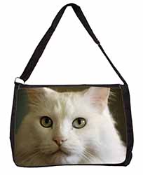 Gorgeous White Cat Large Black Laptop Shoulder Bag School/College