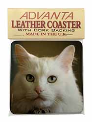 Gorgeous White Cat Single Leather Photo Coaster