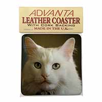 Gorgeous White Cat Single Leather Photo Coaster
