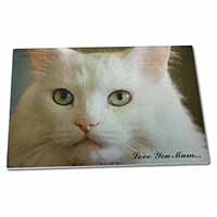 Large Glass Cutting Chopping Board White Cat 