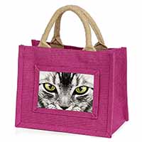 Silver Tabby Cat Face Little Girls Small Pink Jute Shopping Bag