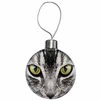 Silver Tabby Cat Face Christmas Bauble