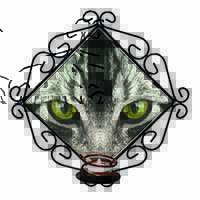 Silver Tabby Cat Face Wrought Iron Wall Art Candle Holder