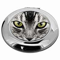 Silver Tabby Cat Face Make-Up Round Compact Mirror