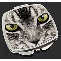 Silver Tabby Cat Face Make-Up Compact Mirror