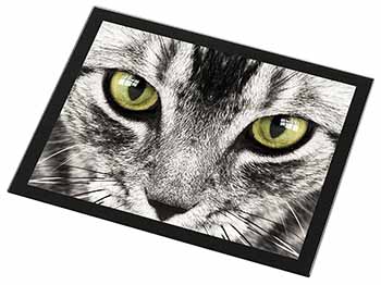 Silver Tabby Cat Face Black Rim High Quality Glass Placemat