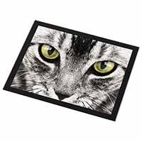 Silver Tabby Cat Face Black Rim High Quality Glass Placemat