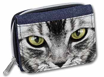 Silver Tabby Cat Face Unisex Denim Purse Wallet