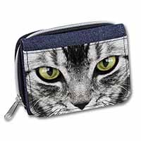 Silver Tabby Cat Face Unisex Denim Purse Wallet